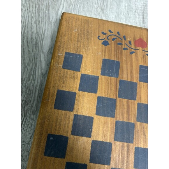 Vintage Wooden Chess Checkers Board Game Board Folk Art Country Cottage - Picture 6 of 10